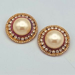 Vintage DAVID DUBIN NR Gold Toned Faux Pearl & Rhinestone Clip On Earrin…